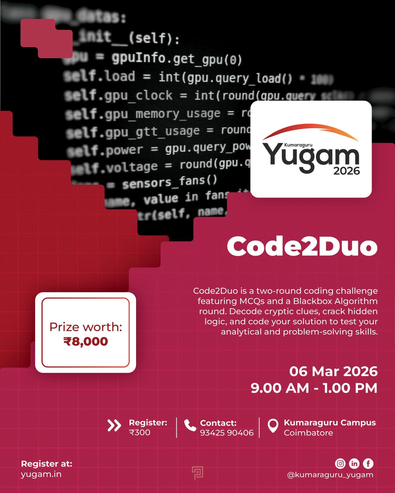 Code2duo 2026- Kumaraguru College of Technology, Coding Contest, Coimbatore