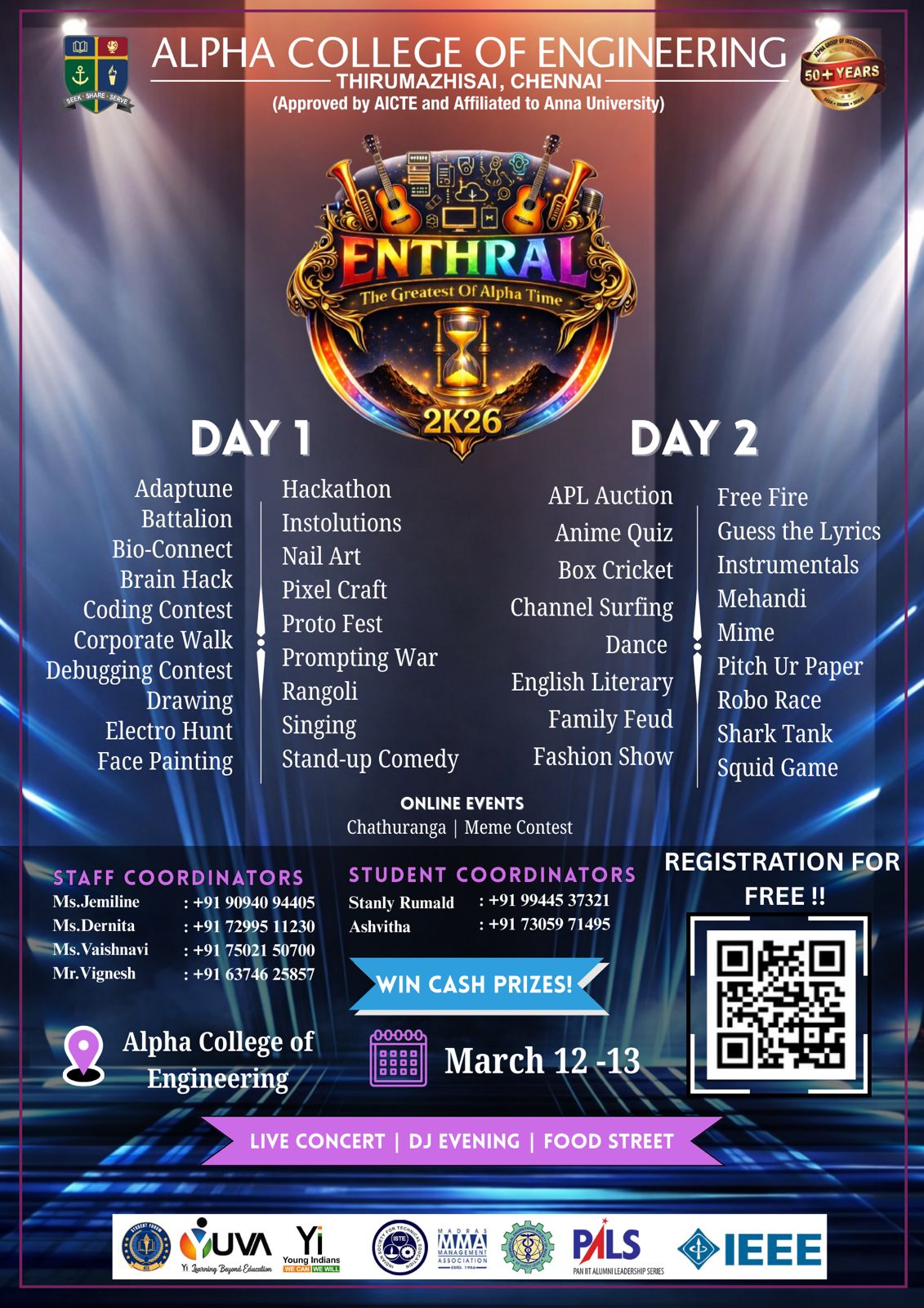 ENTHRAL 2026, Alpha College of Engineering Chennai Poster