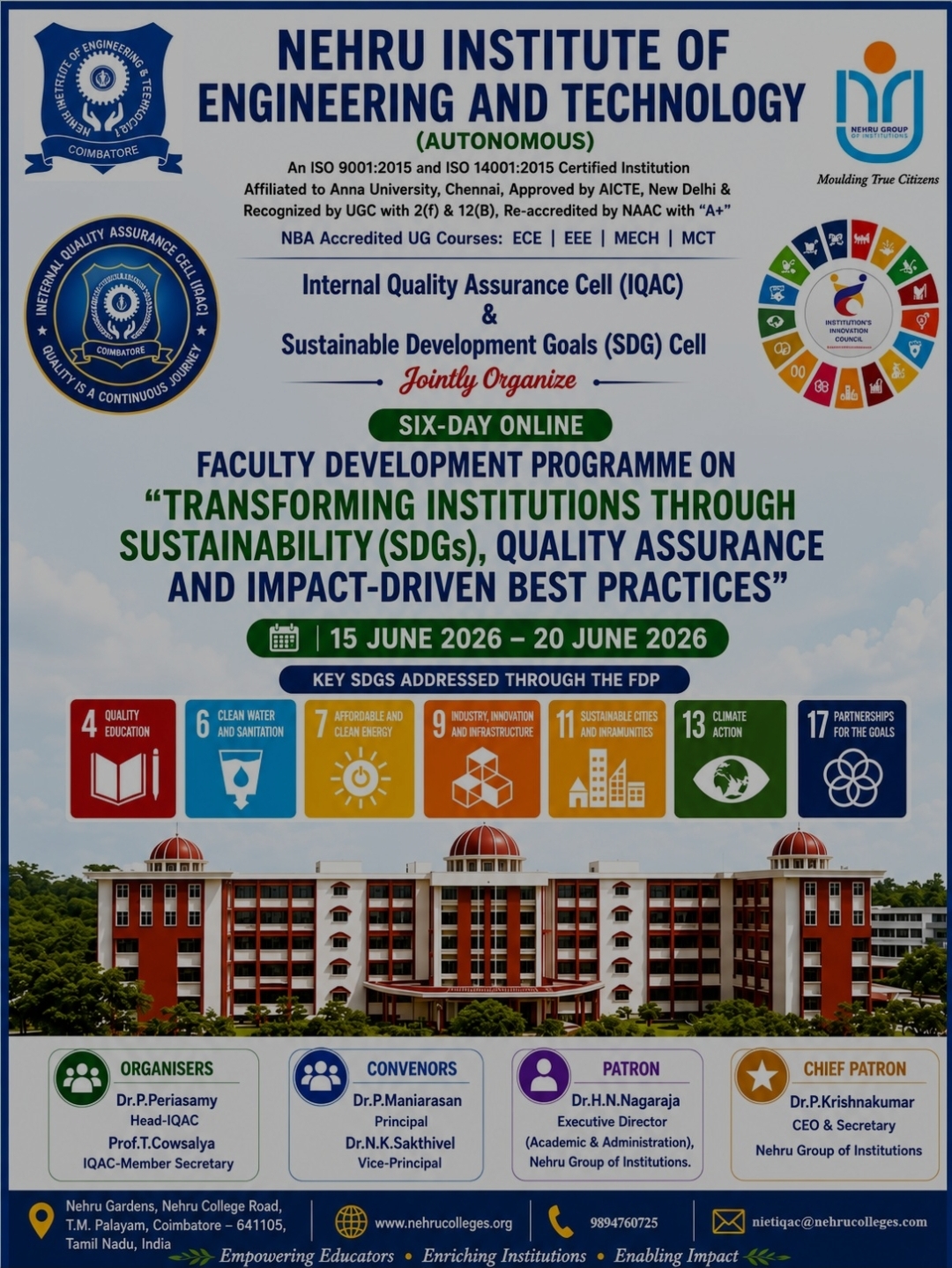Faculty Development Program on Transforming Institution Through Sustainability (SDGs), Quality Assurance and Impact Driven Best Practices 2026