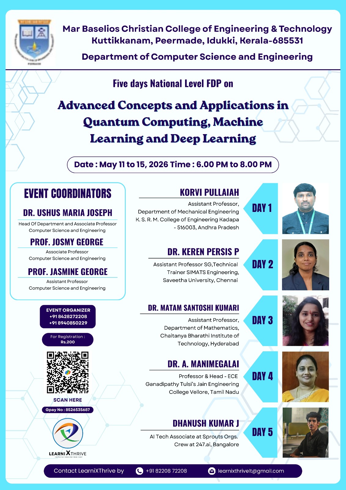 Five Days National Level FDP on Advanced Concepts and Applications in Quantum Computing, Machine Learning and Deep Learning