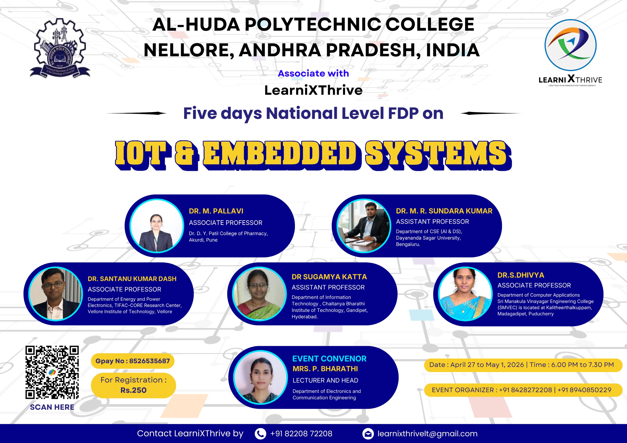 Five Days National Level Online FDP on IoT and Embedded Systems with Practical Explanations Poster