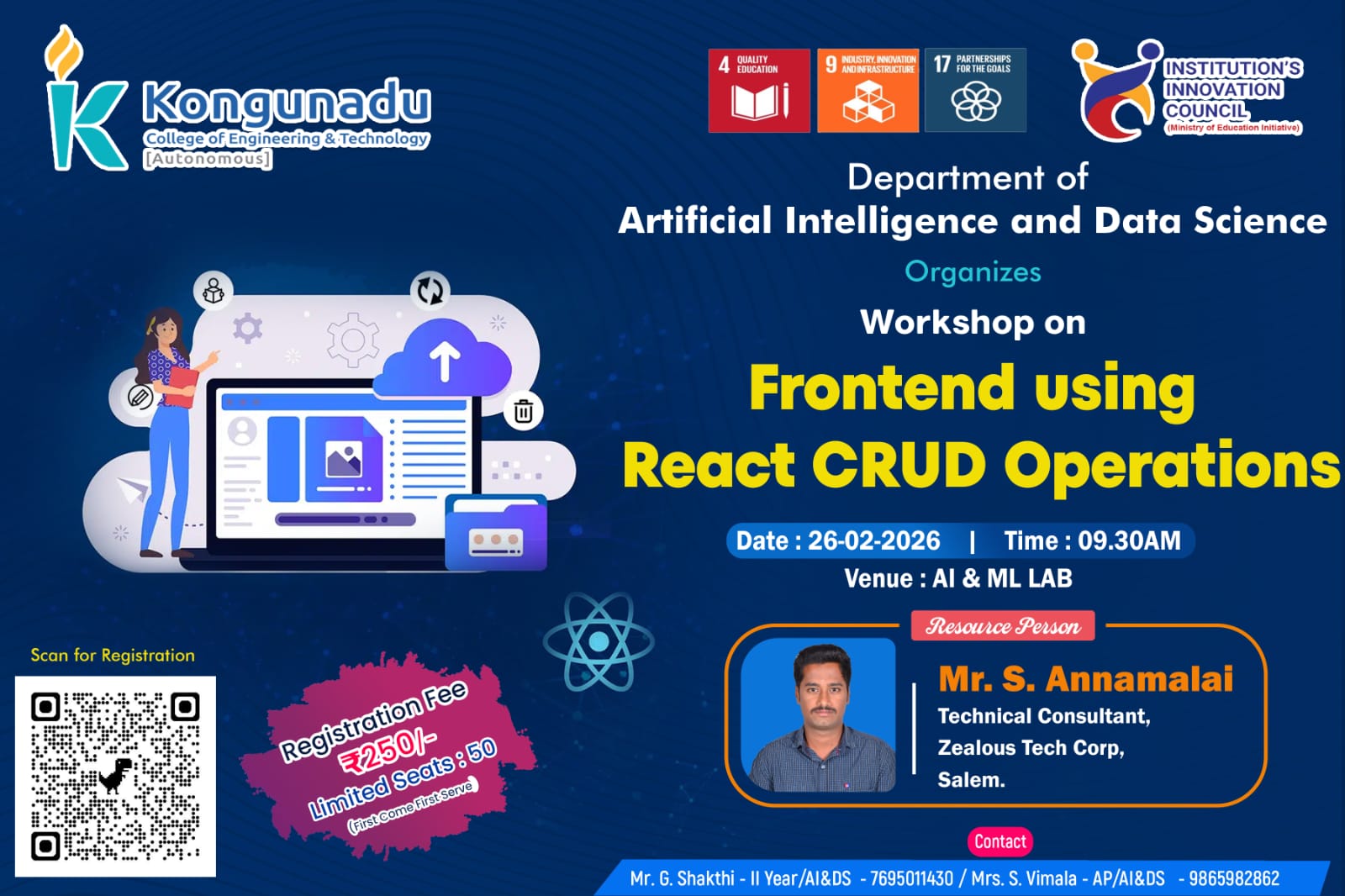 Frontend using React CRUD Operations, Kongunadu College of Engineering and Technology, Tiruchirappalli