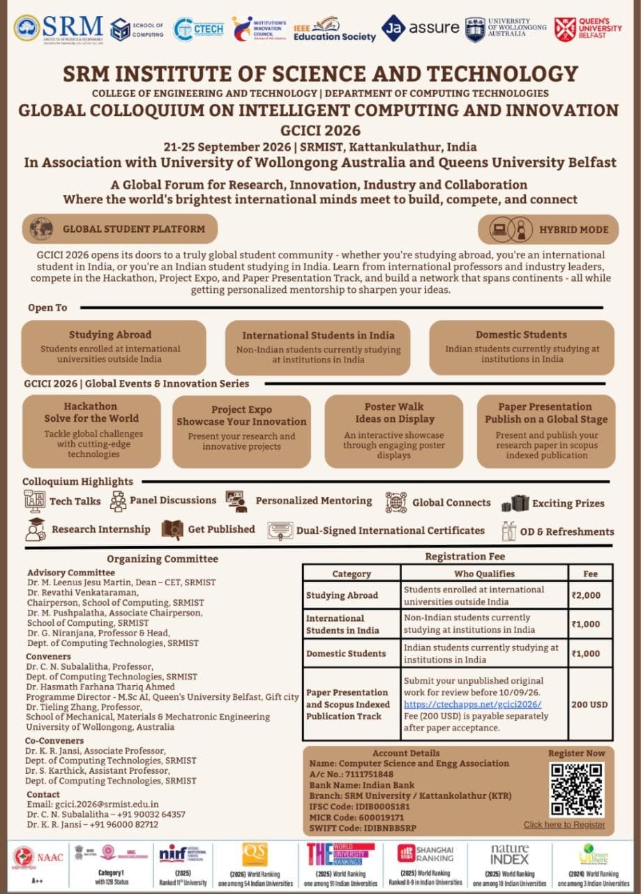 Global Colloquium on intelligent Computing and innovation GCICI 2026