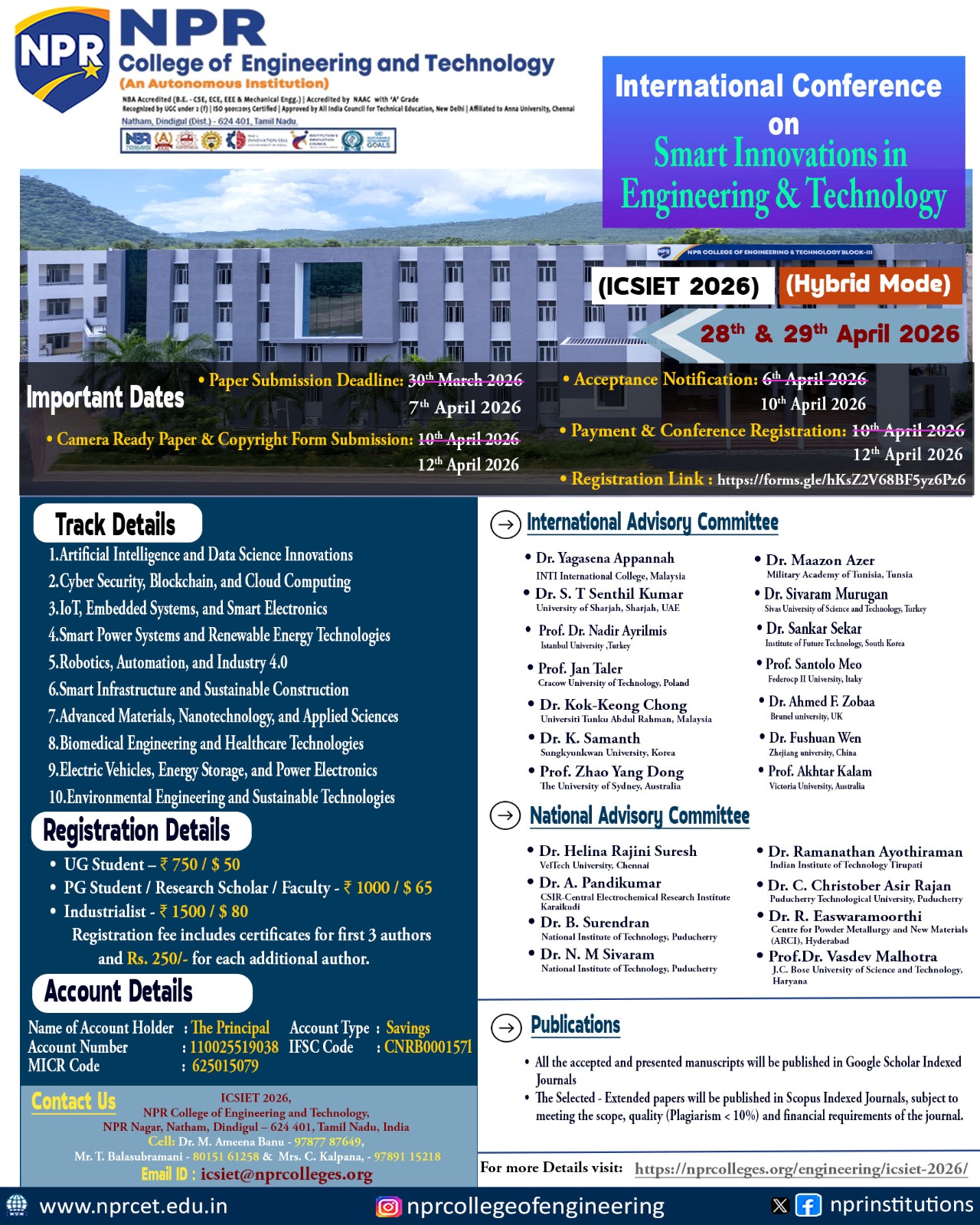 International Conference on Smart Innovations in Engineering & Technology ICSIET 2026 Poster