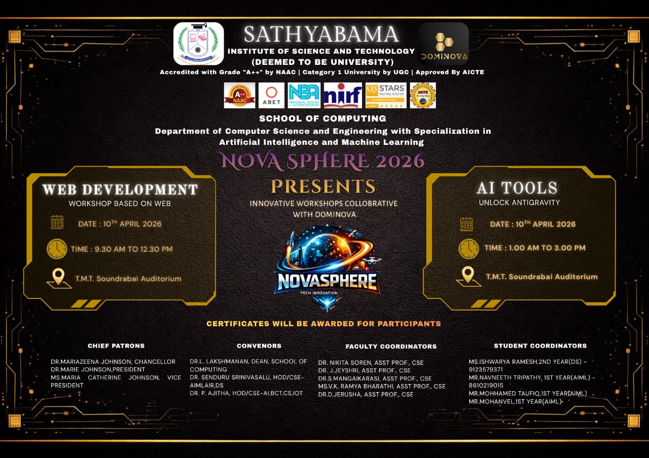 NovaSphere 2026 – Web Development & AI Tools Workshops - 10th April 2026 Poster