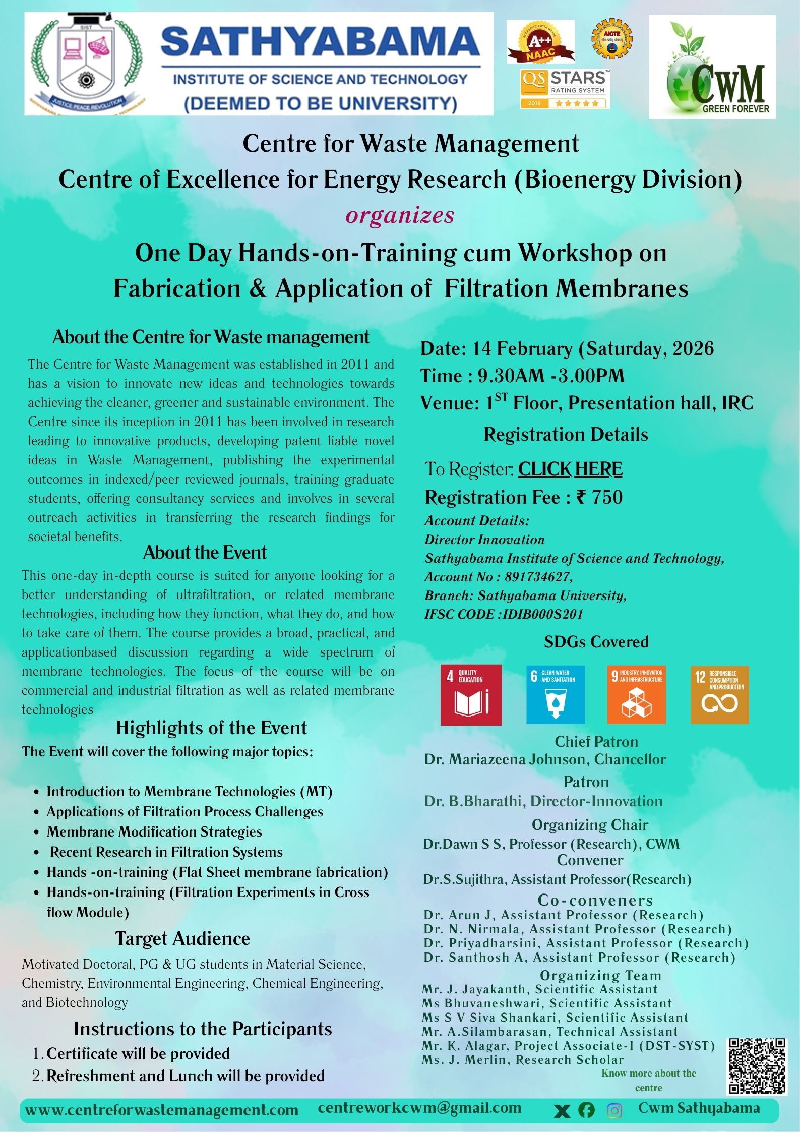 One Day Hands-on-Training cum Workshop on Fabrication & Application of Filtration Membranes 2026