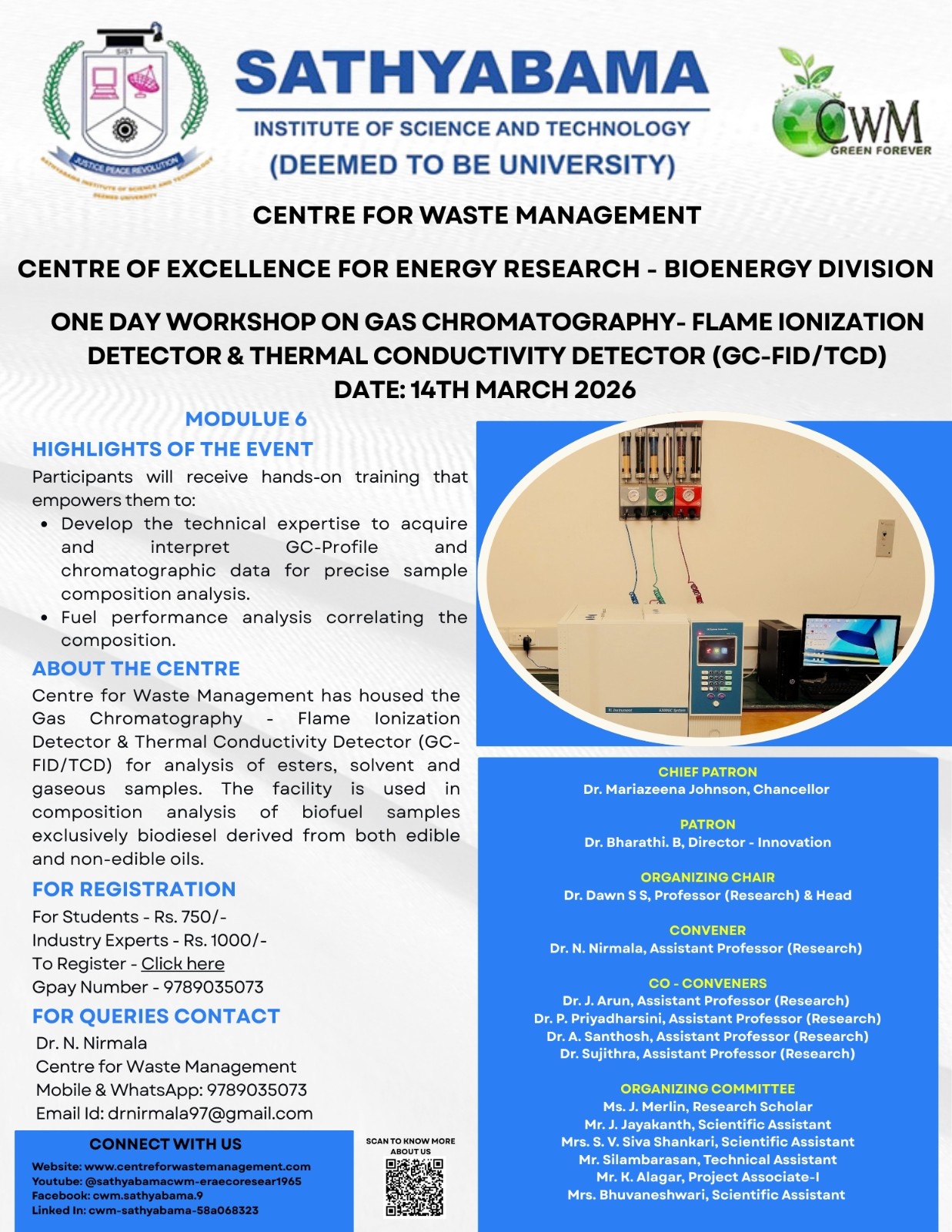 One Day Workshop on Gas Chromatography- Flame Ionization Detector & thermal Conductivity Detector (gc-fid/tcd)- 14 March 2026