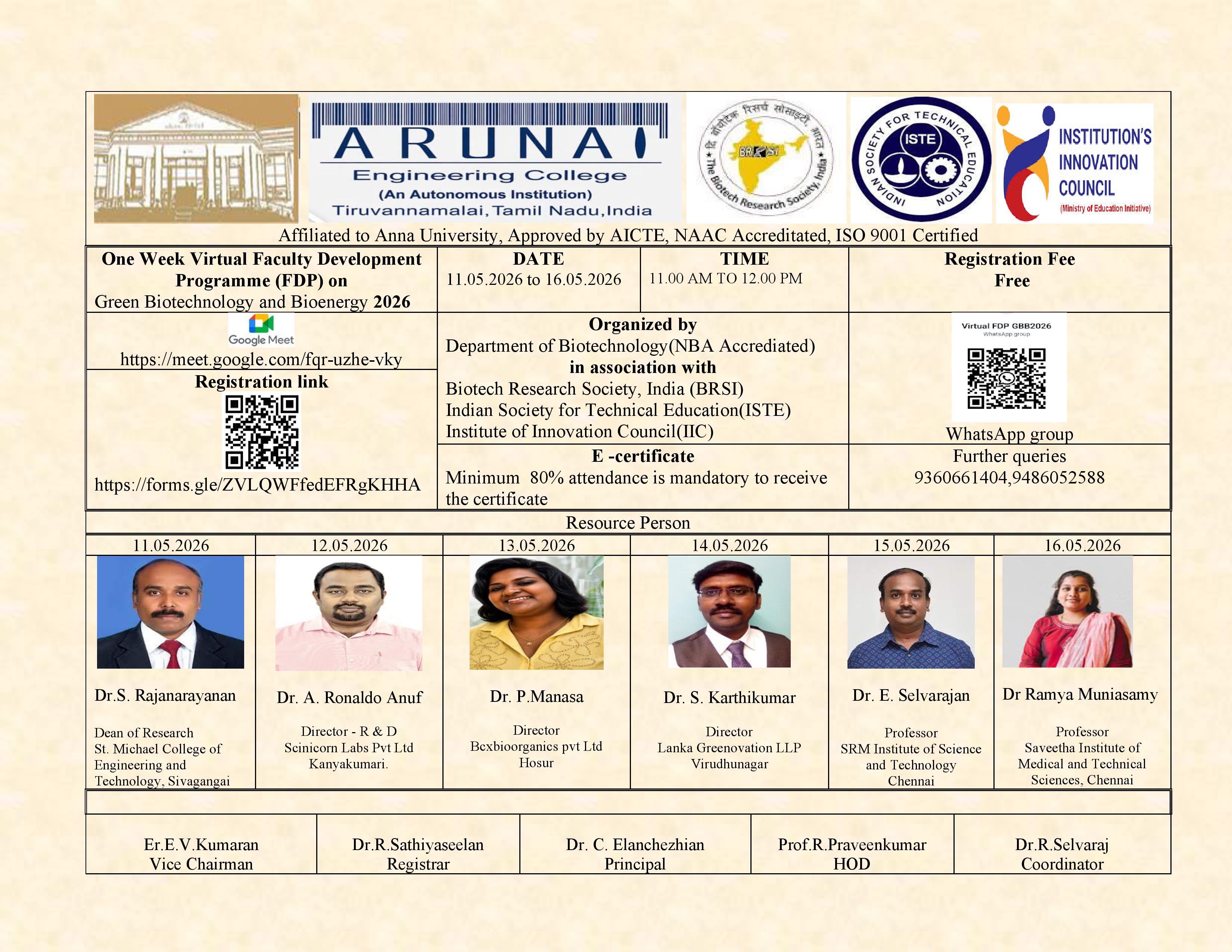 One Week Virtual Faculty Development Programme (FDP) on Green Biotechnology and Bioenergy 2026