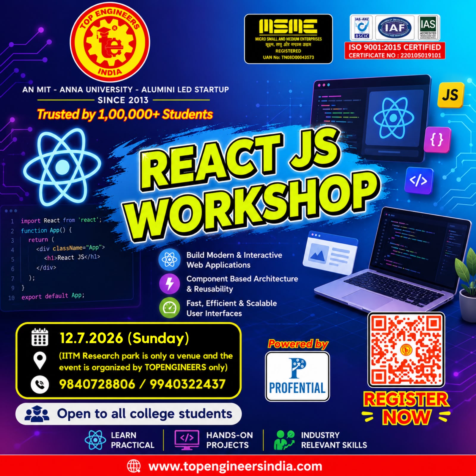 React Js Workshop 2026, Chennai, Tamil Nadu, 12th July 2026