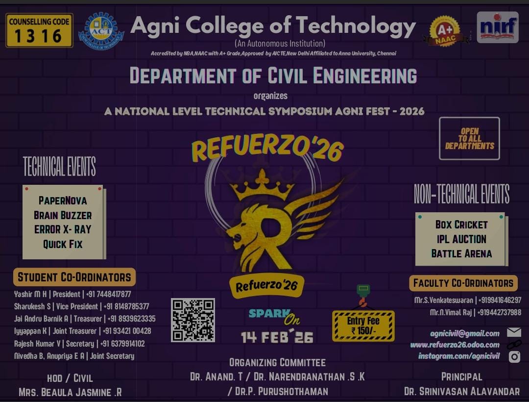 REFUERZO'26, Agni College of Technology