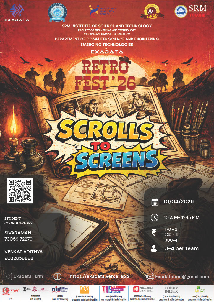 RetroFest'26 Scrolls to Screens, SRM Institute of Science and Technology Vadapalani Campus