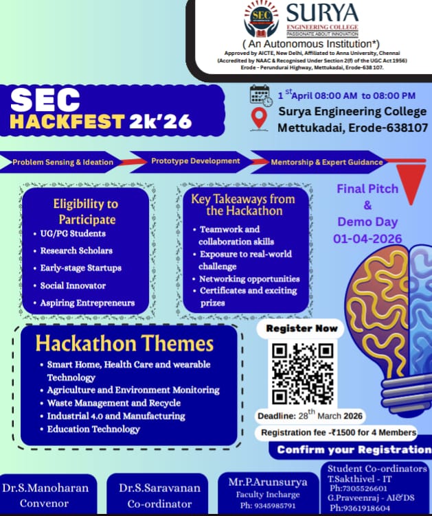 SEC HACKFEST2k'26, Surya Engineering College, Erode