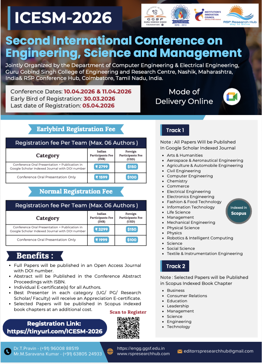 Second International Conference on Engineering, Science and Management ICESM 2026 Poster