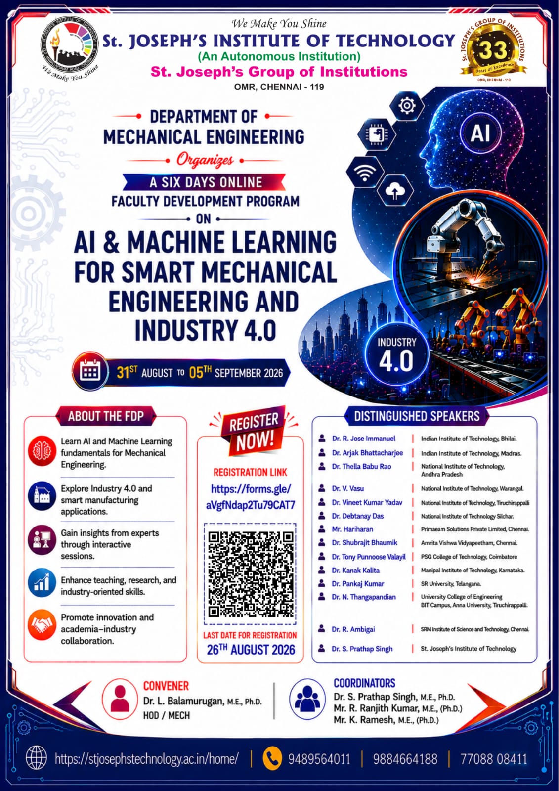 Six Days Online Faculty Development Program on AI and Machine Learning for Smart Mechanical Engineering and Industry 4.0