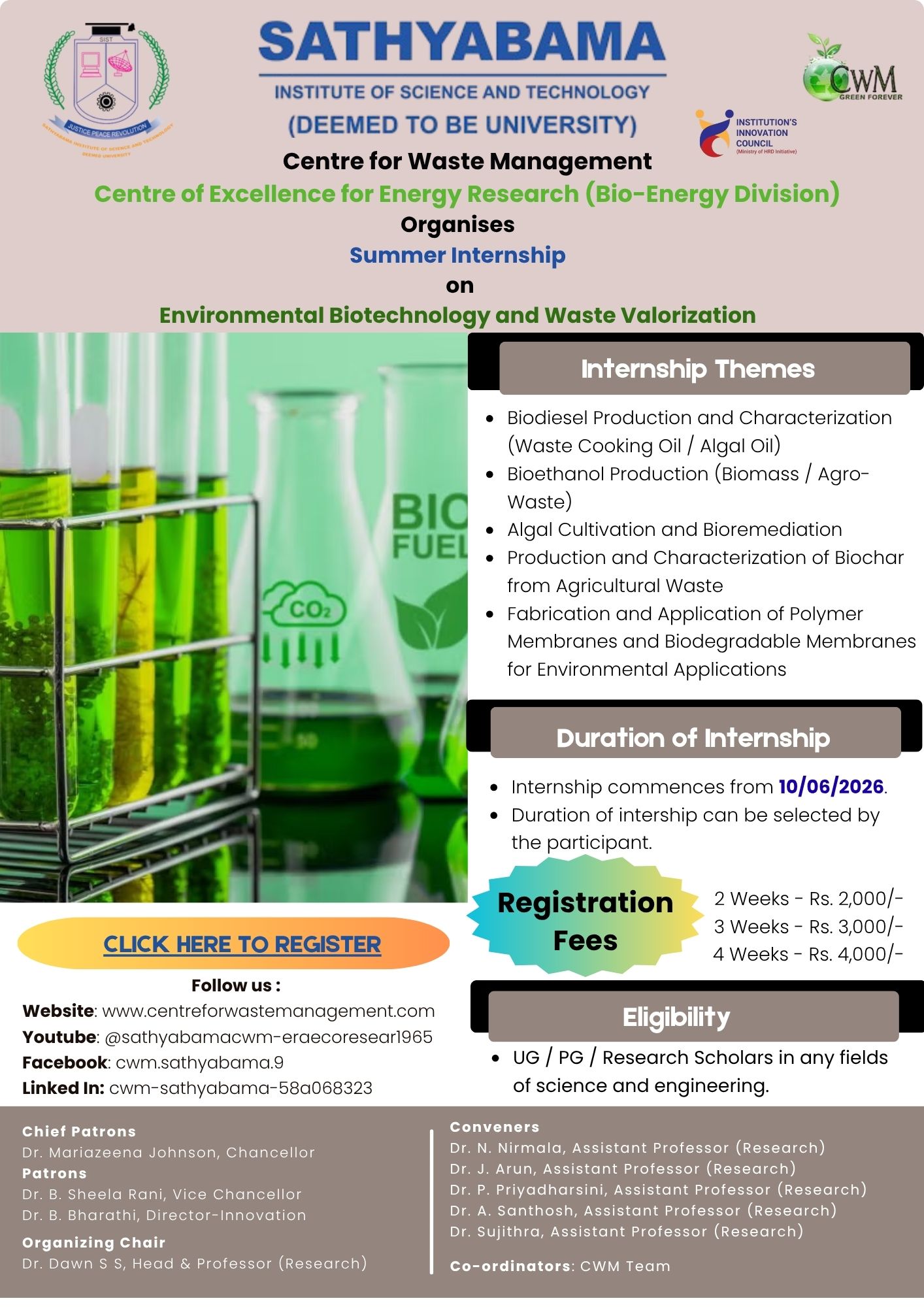 Summer Internship on Environmental Biotechnology and Waste Valorization
