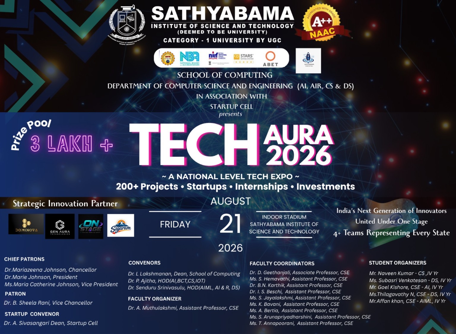Tech Aura 2026, Sathyabama Institute of Science and Technology, Chennai, Tamil Nadu, 21st August 2026