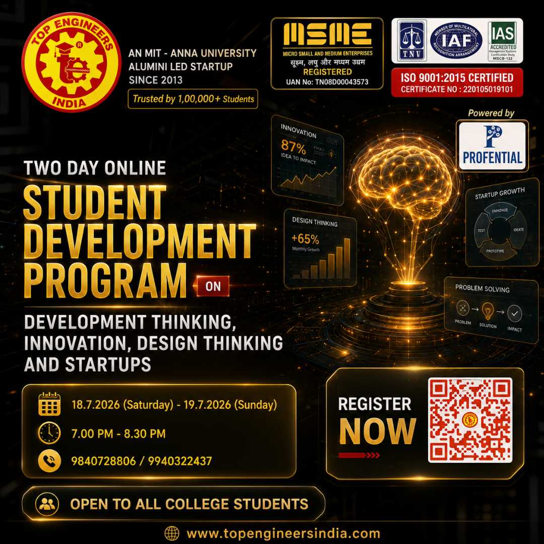Two Day Online Student Development Program on Innovation, Design Thinking and Startups 2026, Chennai, Tamil Nadu, 18th - 19th July 2026