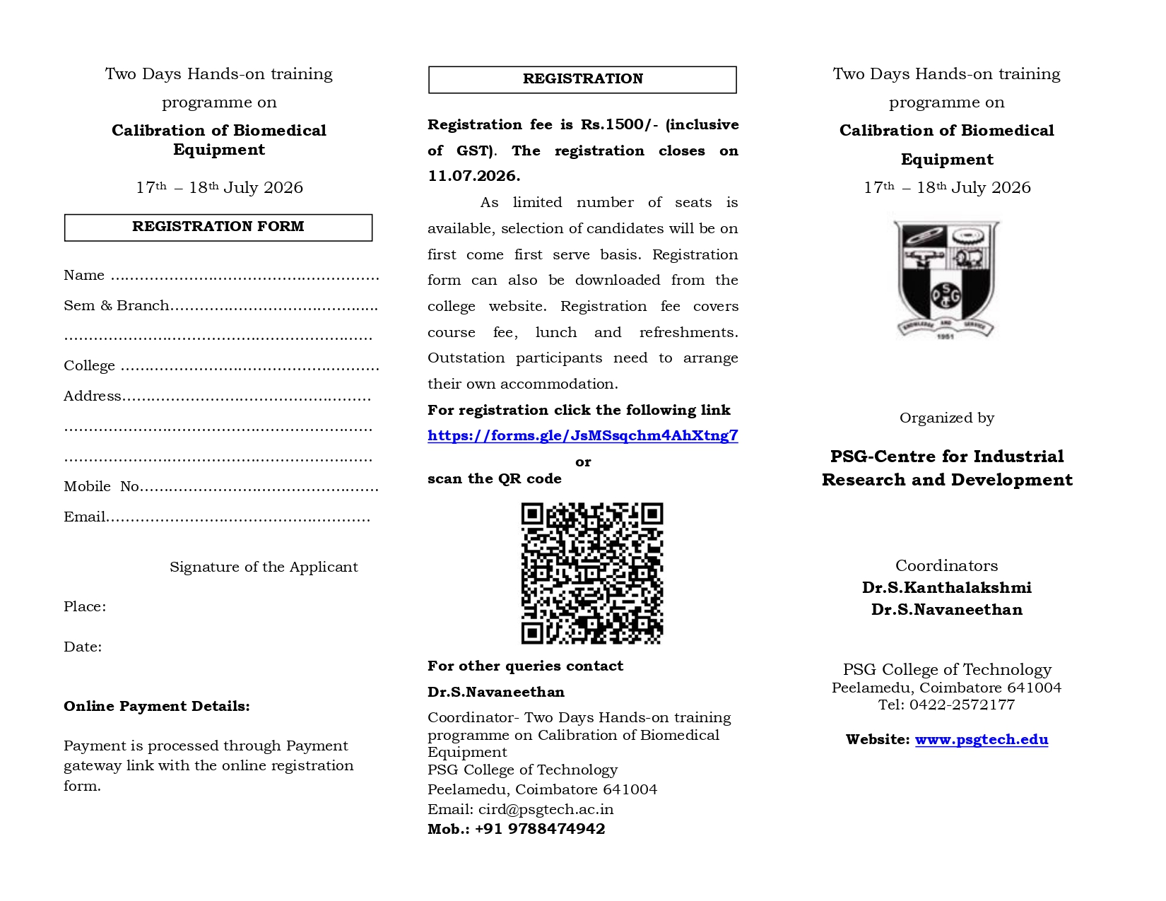 Two Days Hands-on training programme on Calibration of Biomedical Equipment 2026