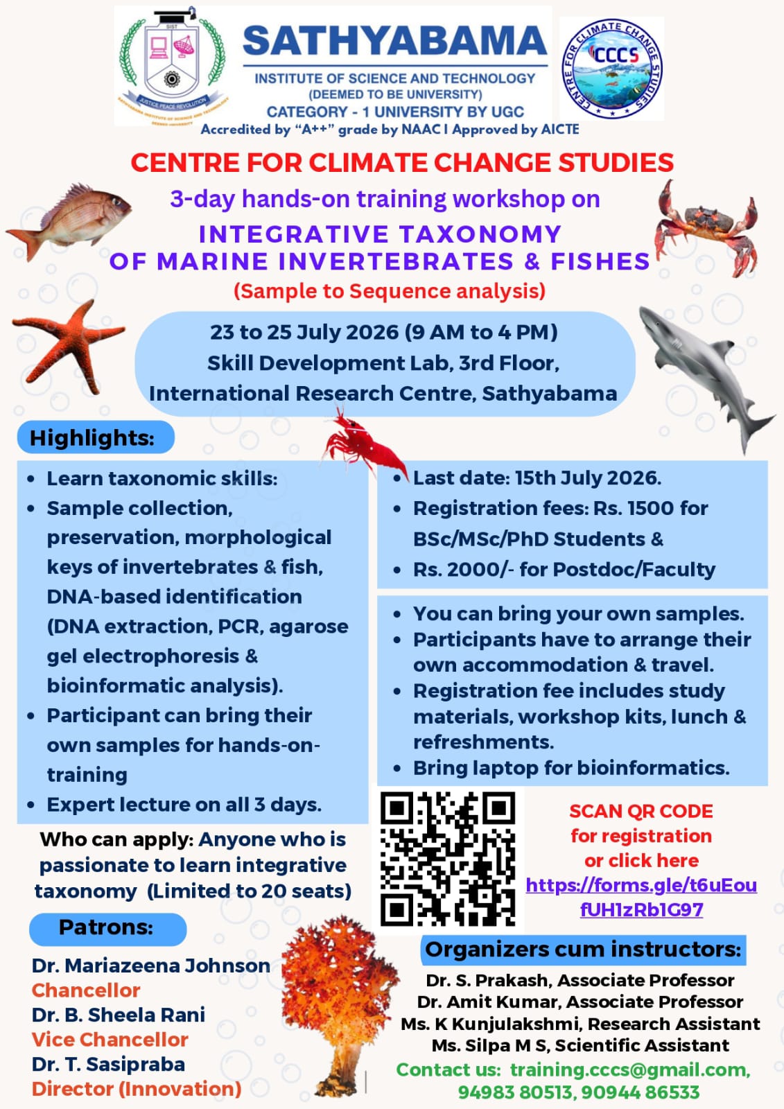 Workshop on Integrative Taxonomy of Marine Invertebrates & Fishes 2026