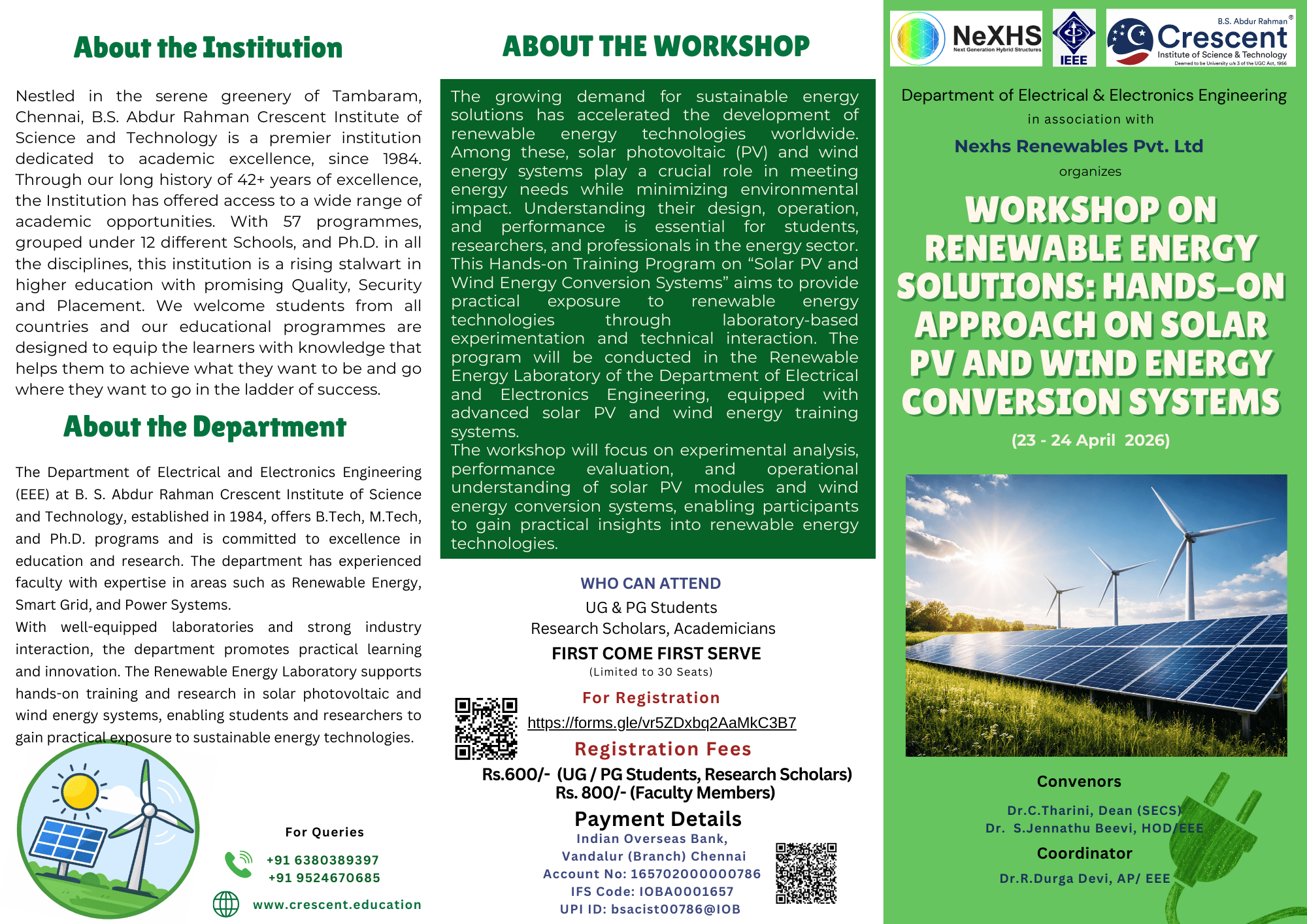 Workshop on Renewable Energy Solutions: Hands-on approach on Solar Pv and Wind Energy Conversion Systems 2026