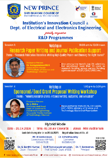 Workshop on Research Paper Writing and Journal Publication Support and Sponsored/Seed Grant Proposal Writing Poster