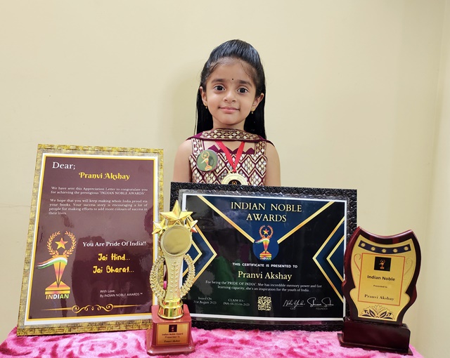 Mangaluru: Pranvi Akshay of Mount Carmel Central School conferred 'Pride of India' award