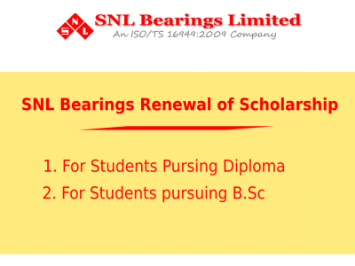 SNL Bearings Renewal Scholarship 2019 for Diploma