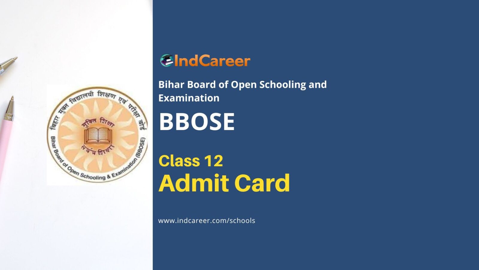 BBOSE 12th Admit Card, Bihar Board Open School Hall Ticket Download