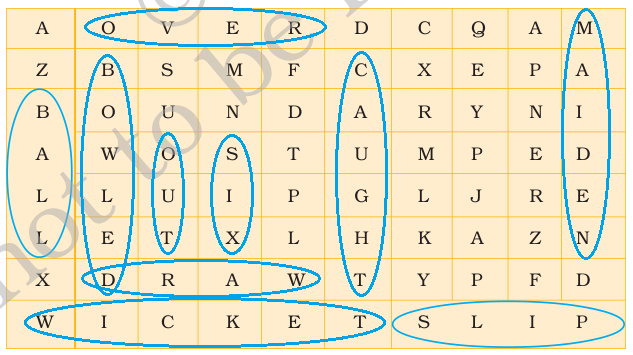 Word Search Answer The Story of Cricket NCERT Solutions for 7th Class English: Chapter 10-The Story of Cricket