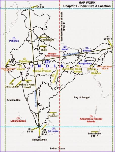 NCERT Solutions for 9th Class Geography : Chapter 1-India - Size and Location