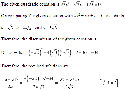 NCERT Solutions for 11th Class Maths: Chapter 5-Complex Numbers and Quadratic Equations Ex.5.3 que. 