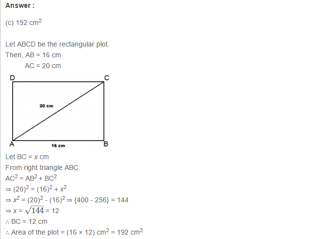 RS Aggarwal Solutions for Class 7 Maths Chapter 20–Mensuration Exercise 20G Q1
