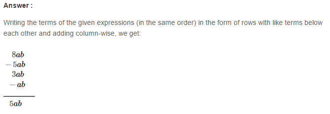 RS Aggarwal Solutions for Class 8 Maths Chapter 6–Operations on Algebraic Expressions Ex 6A Q1