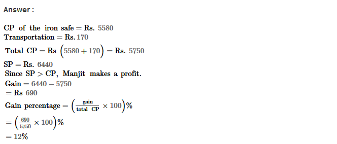 RS Aggarwal Solutions for Class 8 Maths Chapter 10–Profit and Loss Ex 10C Q4