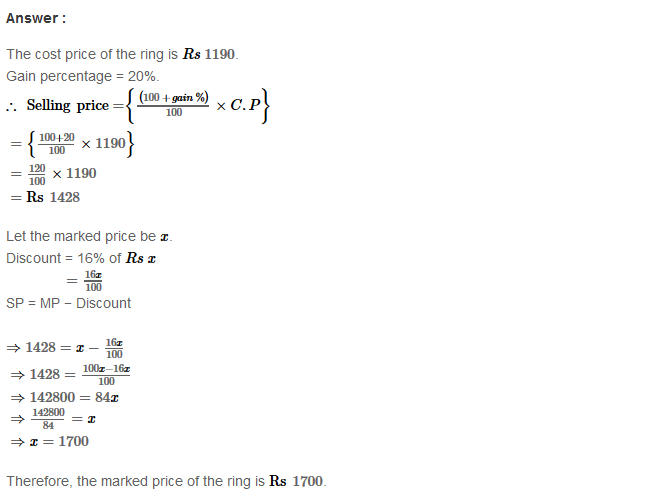 RS Aggarwal Solutions for Class 8 Maths Chapter 10–Profit and Loss Ex 10B Q10
