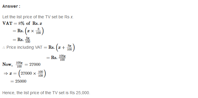 RS Aggarwal Solutions for Class 8 Maths Chapter 10–Profit and Loss Ex 10C Q8
