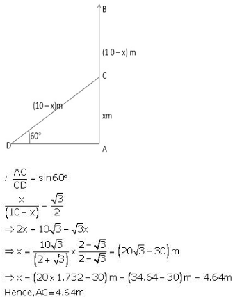 RS Aggarwal Solutions for Class 10 Maths Chapter 14–Height and Distance Exercise 14 Question 4