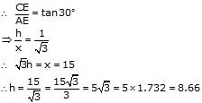 RS Aggarwal Solutions for Class 10 Maths Chapter 14–Height and Distance Exercise 14 Question 9