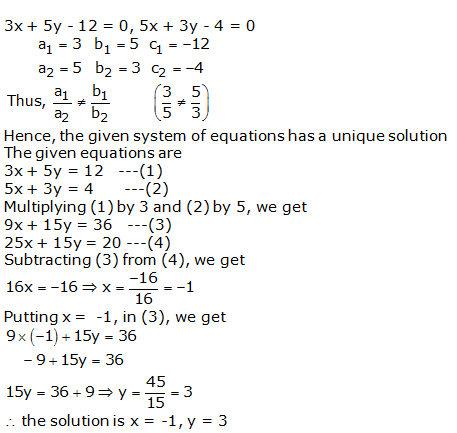 RS Aggarwal Solutions for Class 10 Maths Chapter 3–Linear Equations In Two Variables Exercise 3D Question 1