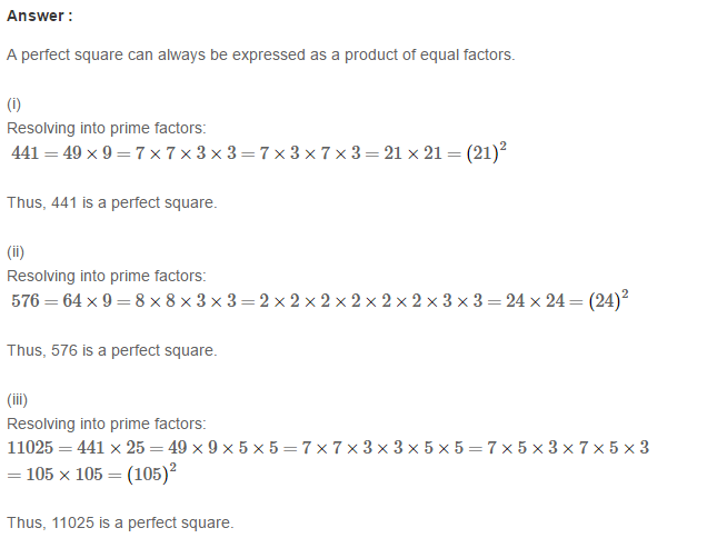 RS Aggarwal Solutions for Class 8 Maths Chapter 3–Squares and Square Roots Exercise 3A Q1