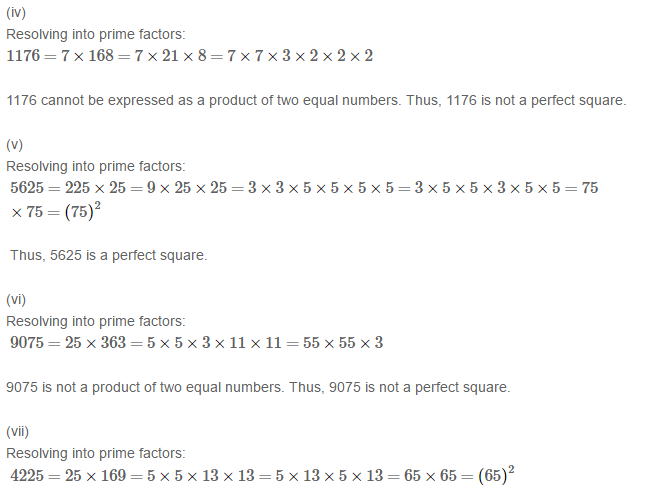 RS Aggarwal Solutions for Class 8 Maths Chapter 3–Squares and Square Roots Exercise 3A Q1
