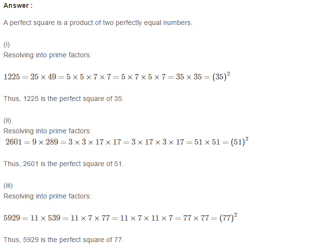 RS Aggarwal Solutions for Class 8 Maths Chapter 3–Squares and Square Roots Exercise 3A Q2