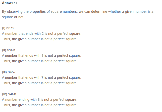 RS Aggarwal Solutions for Class 8 Maths Chapter 3–Squares and Square Roots Exercise 3B Q1
