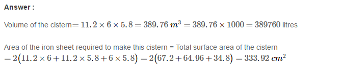 RS Aggarwal Solutions for Class 8 Maths Chapter 20–Volume and Surface Area of Solids Ex 20A Q11