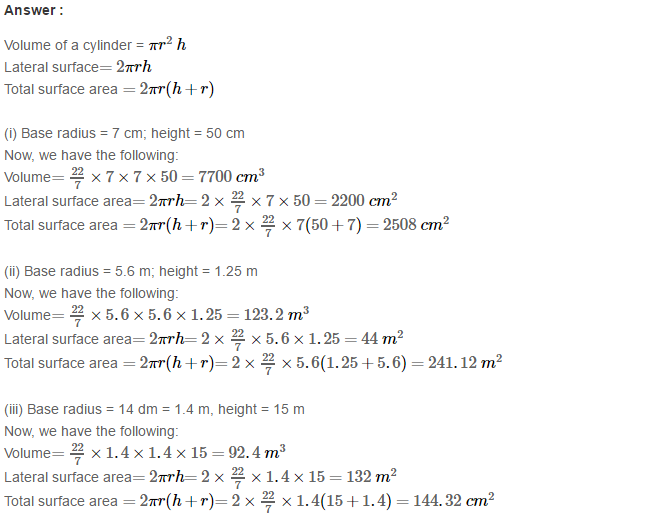 RS Aggarwal Solutions for Class 8 Maths Chapter 20–Volume and Surface Area of Solids Ex 20B Q1