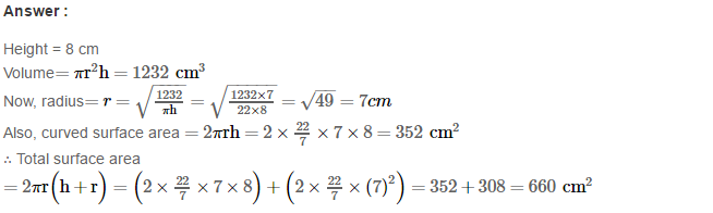 RS Aggarwal Solutions for Class 8 Maths Chapter 20–Volume and Surface Area of Solids Ex 20B Q9