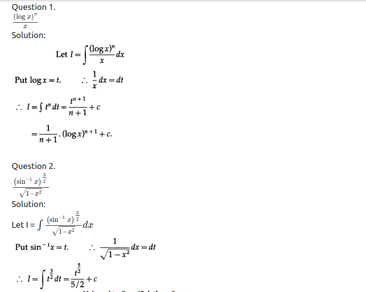 Maharashtra Board Solutions Class 12-Arts & Science Maths (Part 2): Chapter 3- Indefinite Integration Ex 3.2 (A)