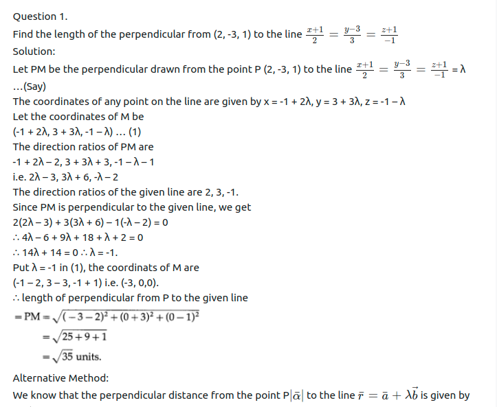 Maharashtra Board Solutions Class 12-Arts & Science Maths (Part 1): Chapter 6- Line and Plane Ex 6.2