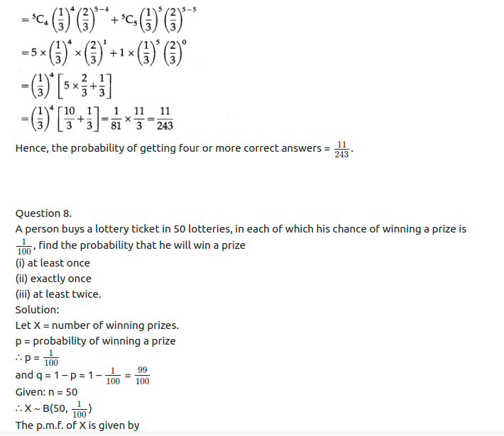 Maharashtra Board Solutions Class 12-Arts & Science Maths (Part 2): Chapter 8- Binomial Distribution Ex 8.1