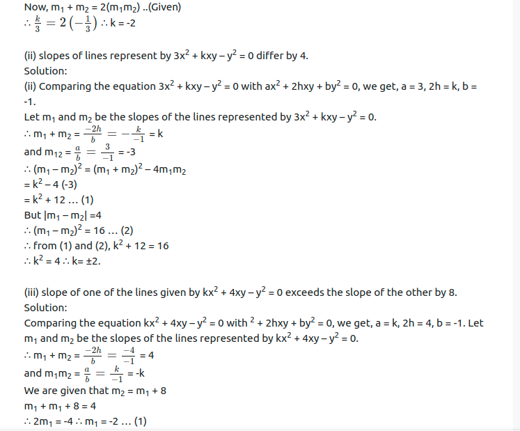 Maharashtra Board Solutions Class 12-Arts & Science Maths (Part 1): Chapter 4- Pair of Straight Lines Ex 4.1